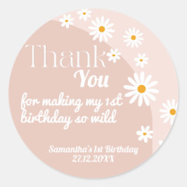 Adesivo Redondo Daisy rosa selvagem one Girl primeiro aniversario 