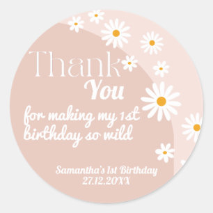 Adesivo Redondo Daisy rosa selvagem one Girl primeiro aniversario