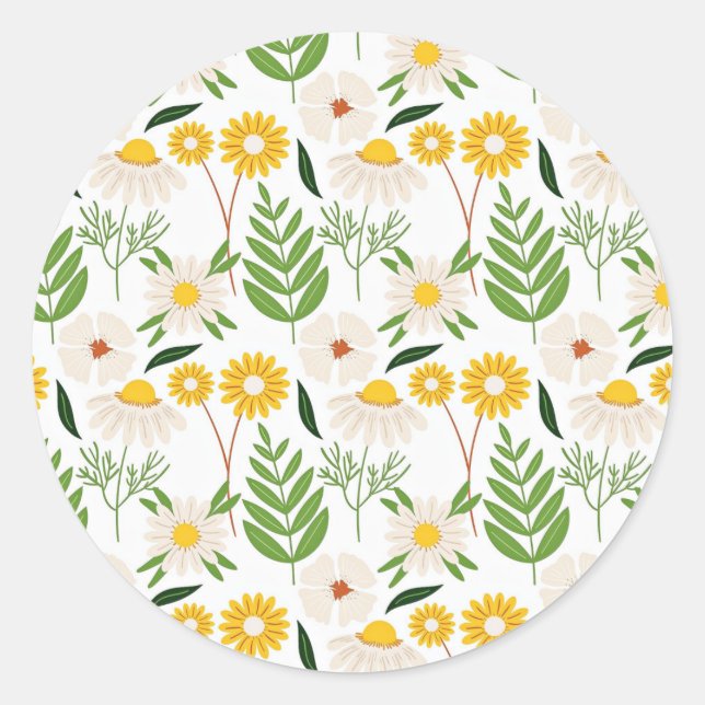 Adesivo Redondo Daisy Springtime Pattern (Frente)