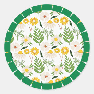 Adesivo Redondo Daisy Springtime Pattern, quadro verde,