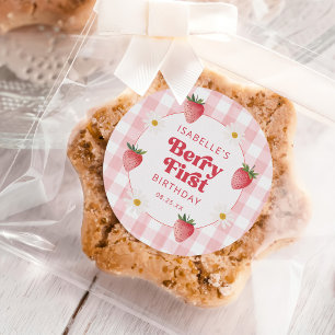 Adesivo Redondo Daisy Strawberry Berry First primeiro aniversario