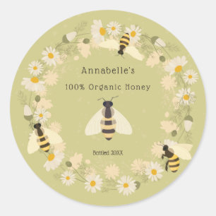 Adesivo Redondo Daisy Wreath e Bees Mel Personalizam