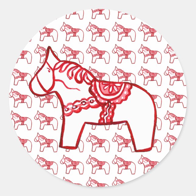 Adesivo Redondo Dala Horse Sticker em Vermelho e Branco (Frente)