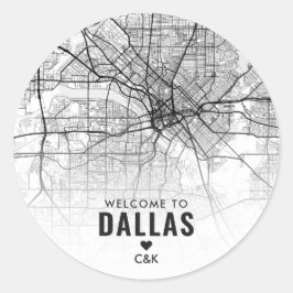 Adesivo Redondo Dallas, mapa da cidade do Texas | Boas-vindas
