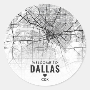 Adesivo Redondo Dallas, mapa da cidade do Texas   Boas-vindas
