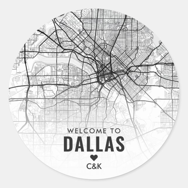 Adesivo Redondo Dallas, mapa da cidade do Texas | Boas-vindas (Frente)
