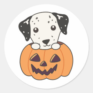 Adesivo Redondo Dalmaciano Em Pumpkin Cães Doce Feliz Dia das Brux