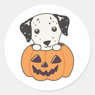 Adesivo Redondo Dalmaciano Em Pumpkin Cães Doce Feliz Dia das Brux