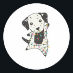 Adesivo Redondo Dalmatian Christmas Dog Winter Animals Dogs<br><div class="desc">The Dalmatian dog for Christmas with fairy lights. Funny animals with gifts and snow to the holidays. Also funny for Christmas in July. Dogs are sweet animals and perfect for Christmas.</div>