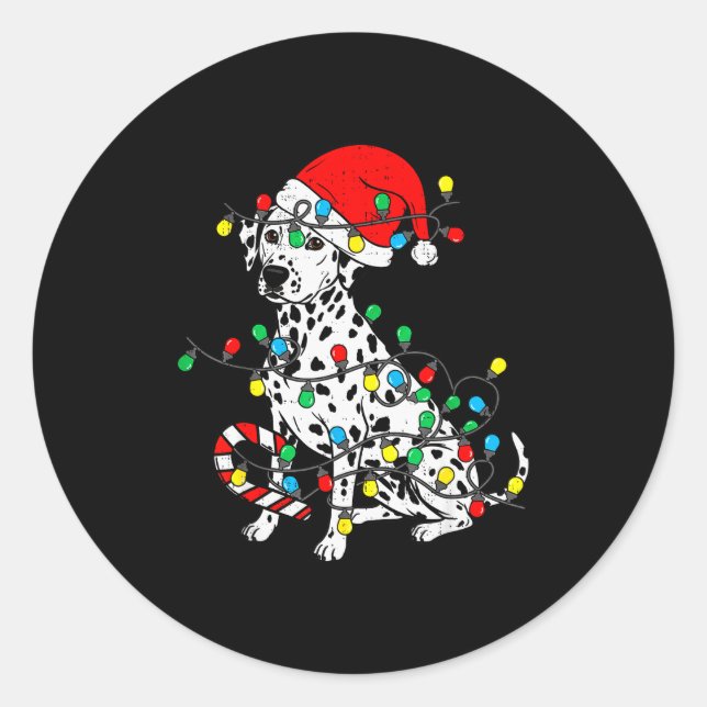 Adesivo Redondo Dalmatian Dog Christmas Lights Santa Xmas Pet Dog  (Frente)