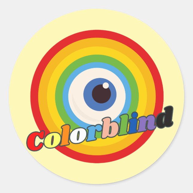 Adesivo Redondo daltônico - globo ocular arco-íris (Frente)