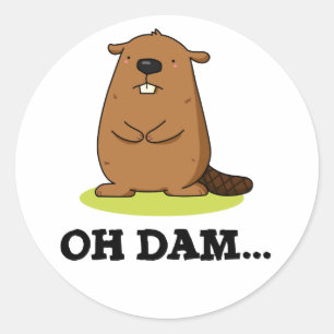 Adesivo Redondo Dam Cute Animal Beaver Pun