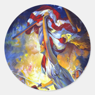 Adesivo Redondo Dama da Liberdade Patriótica Vintage Bandeira Águi