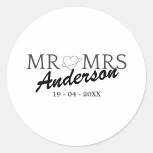 Adesivo Redondo Dama personalizado do Sr. e da Sra. Wedding Famíli