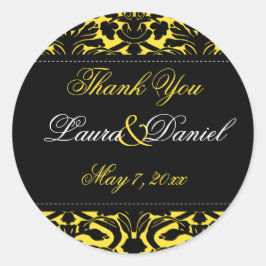 Adesivo Redondo Damasco Amarelo e Preto 1,5" Obrigado Sticker