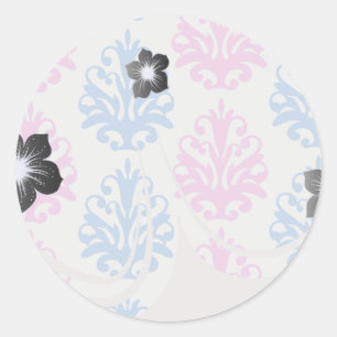Adesivo Redondo damasco branco azul-rosa
