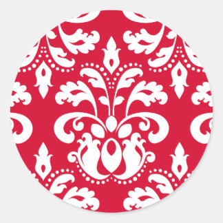 Adesivo Redondo Damasco de Natal elegante, vermelho e branco