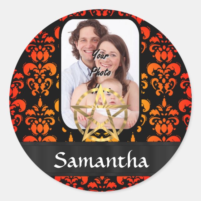 Adesivo Redondo Damasco e pentáculo (Frente)
