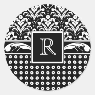 Adesivo Redondo Damasco floral da elegância formal do art deco 30