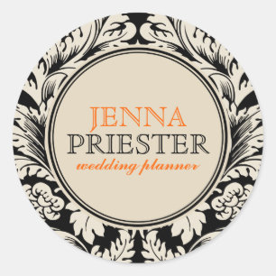 Adesivo Redondo Damasco Floral Preto E Beige Vintage 3