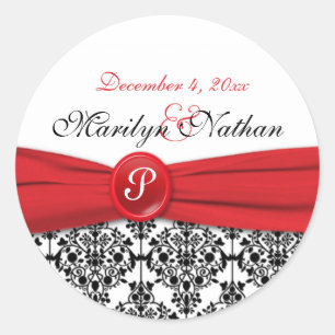 Adesivo Redondo Damasco Preto com Vinheta Redonda Vermelha Picada 