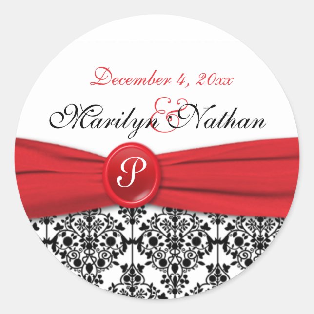 Adesivo Redondo Damasco Preto com Vinheta Redonda Vermelha Picada  (Frente)