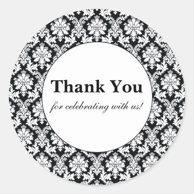 Adesivo Redondo Damasco Preto Obrigado, Pinheiros Redondos (Frente)