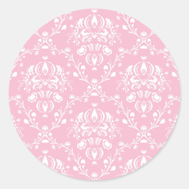 Adesivo Redondo Damasco Rosa e Branco (Frente)