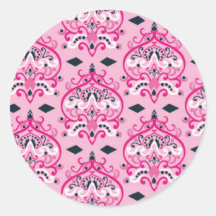 Adesivo Redondo Damasco rosa e preto