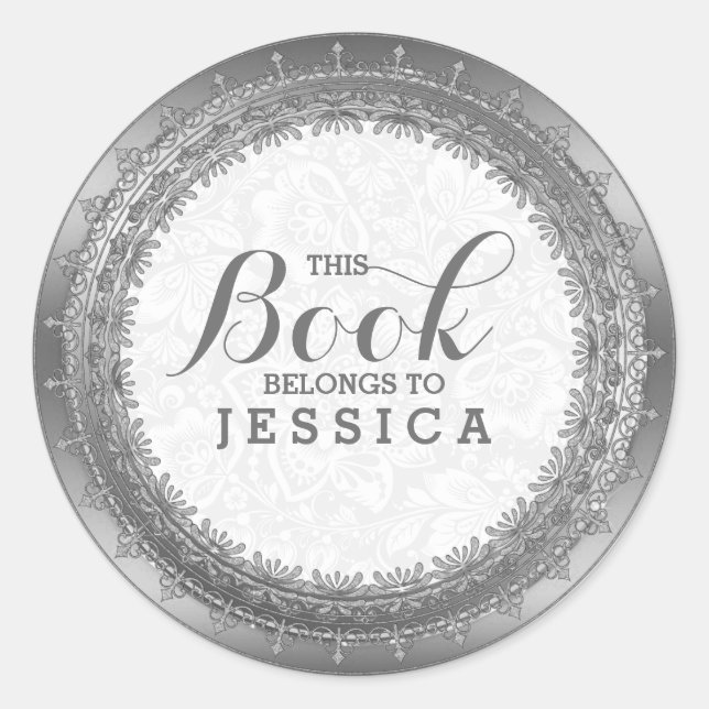 Adesivo Redondo Damascos Brancos Elegantes e Quadro de rendas Silv (Frente)