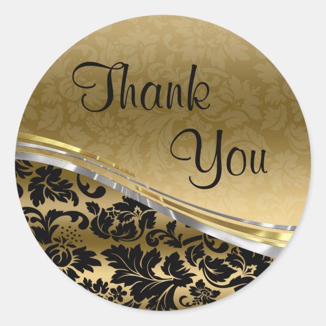 Adesivo Redondo Damascos Dourados E Pretos Elegantes Com Acentos D (Frente)