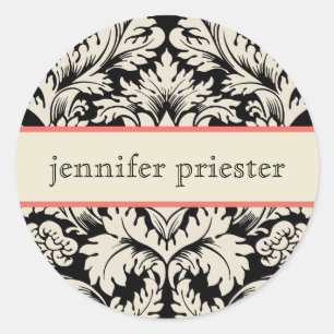 Adesivo Redondo Damascos florais 2 do vintage preto e bege
