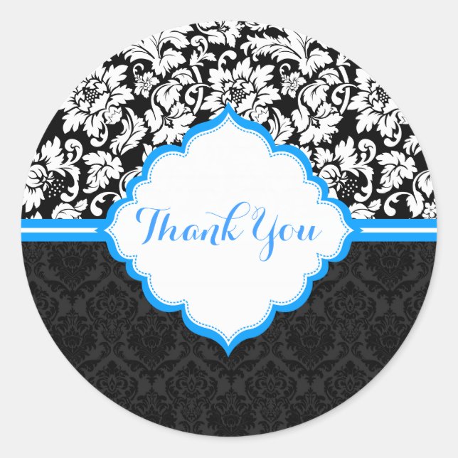 Adesivo Redondo Damascos Florais de Imagem Branca e Azul (Frente)