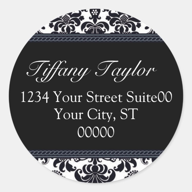 Adesivo Redondo Damask Address Sticker (Frente)