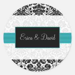 Adesivo Redondo damask aqua Wedding Monograma stickers