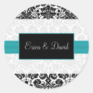 Adesivo Redondo damask aqua Wedding Monograma stickers