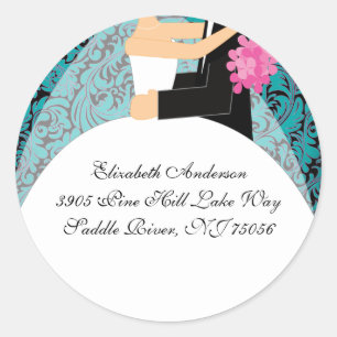 Adesivo Redondo Damask Bride & Große Address Sticker Turquoise