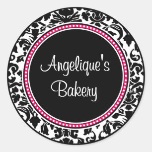 Adesivo Redondo Damask com centro preto e cestaria rosa