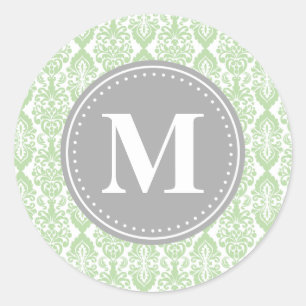 Adesivo Redondo Damask in Mint Green Cinza Monograma