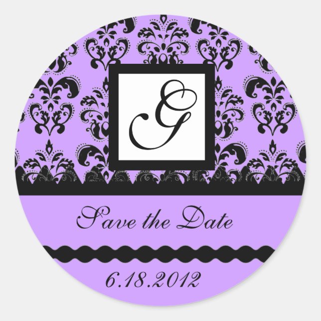 Adesivo Redondo DAMASK MONOGRAM, violeta (Frente)