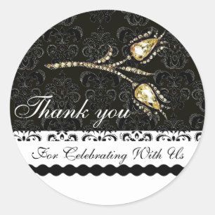 Adesivo Redondo DAMASK NEGRO, DAMASK BRANCO, Obrigado