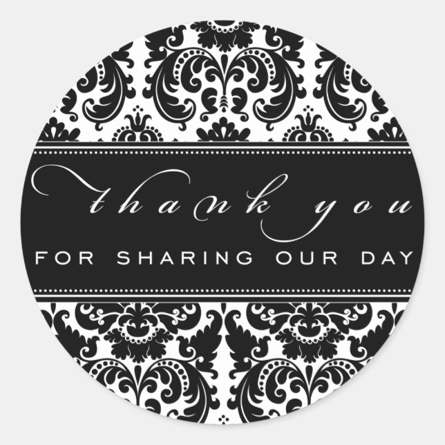 Adesivo Redondo Damask Obrigado Sticker (Frente)