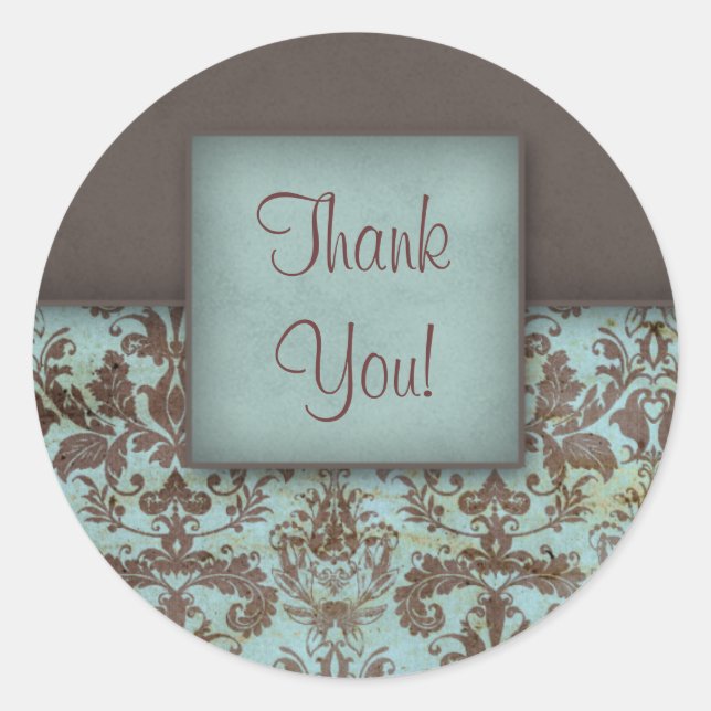 Adesivo Redondo Damask Obrigado Stickers (Frente)