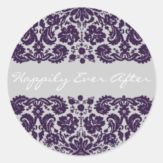 Adesivo Redondo Damask Purple Wedding