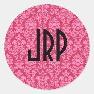 Adesivo Redondo Damask Rosa Monograma