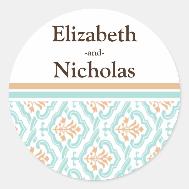 Adesivo Redondo Damask Wallpaper Floral Casamento de Convite (Frente)