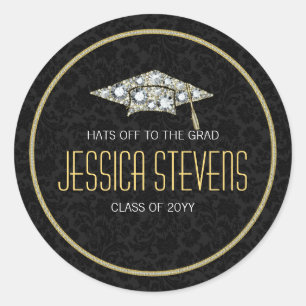 Adesivo Redondo Damões Faux E Graduação Dourada Hat 2b