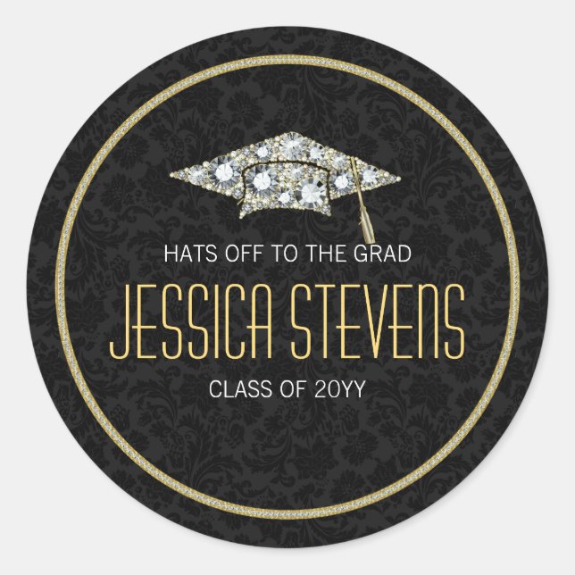 Adesivo Redondo Damões Faux E Graduação Dourada Hat 2b (Frente)