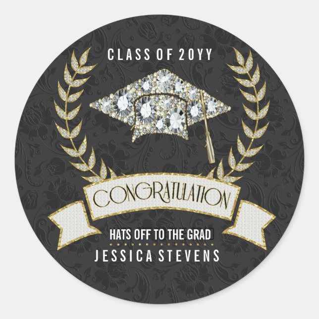 Adesivo Redondo Damões Pretos E Dourados E Chapéu De Graduação (Frente)