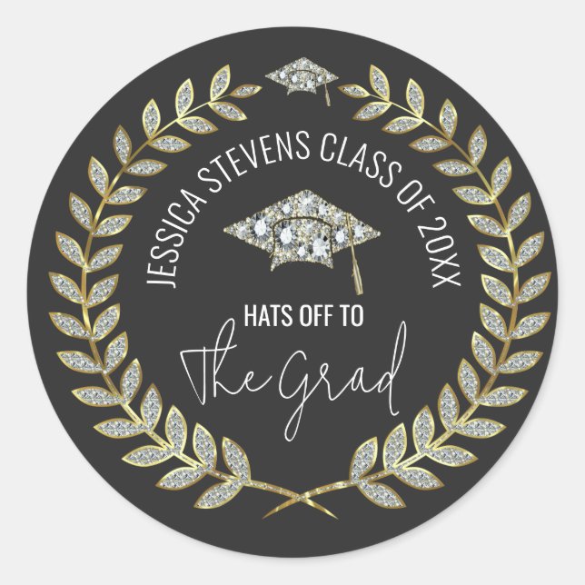 Adesivo Redondo Damson Dourado e Faux  Graduação Hat Wreath (Frente)